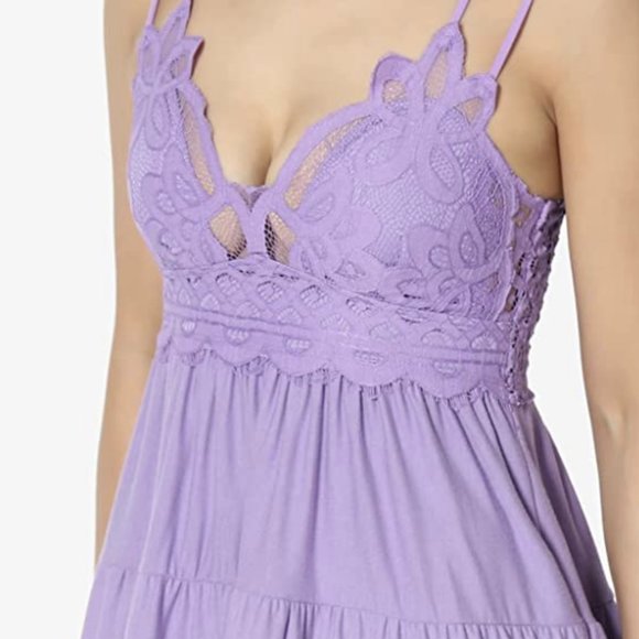 ❌SOLD❌Crochet Lace Cross Strap Ruffle Tiered Lavender Cami Tunic Top - Picture 4 of 5